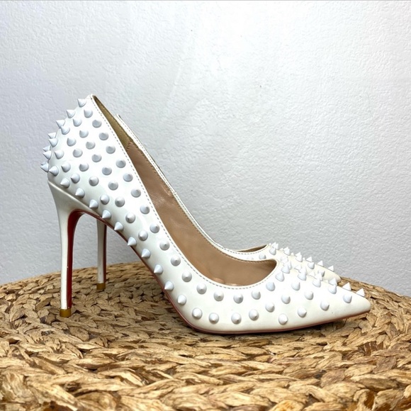 Christian Louboutin pigalle white studded spike heels - Picture 1 of 5